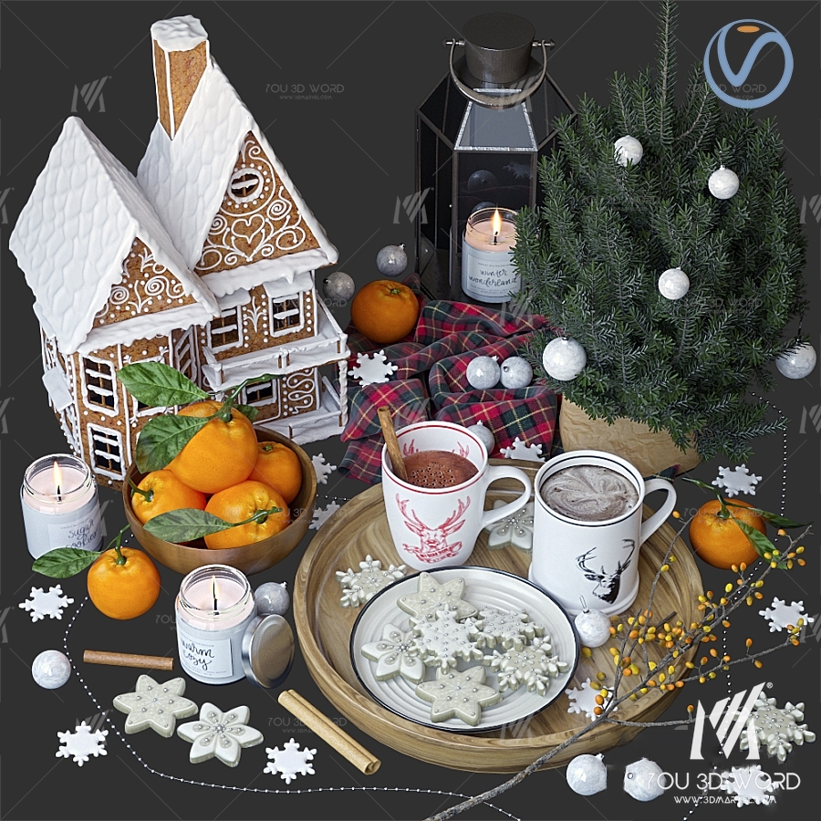 Modern food coffee fruit plate 3d model